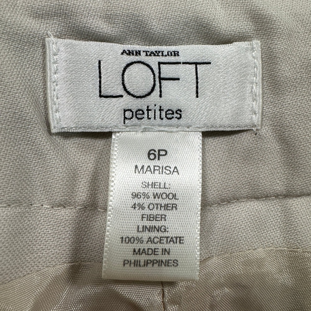 Ann Taylor Loft Womens Marisa Dress Pants 6P Beige Wool Blend Wide Leg Lined - Picture 3 of 10
